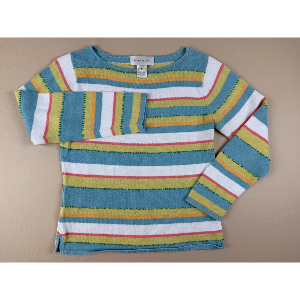Y2K Vintage Striped Knit Top Beaded Detail Small Susan Bristol